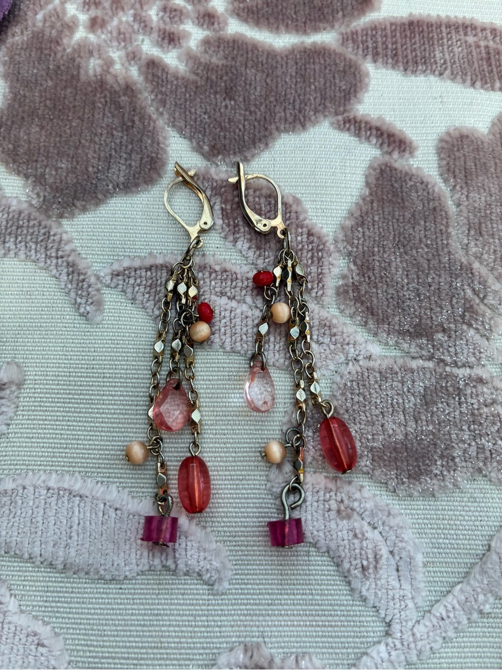 Avon Pink and Red Multi-Bead Dangle Earrings